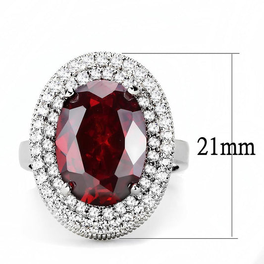 3W1455 - Rhodium Brass Ring with AAA Grade CZ in Garnet-1