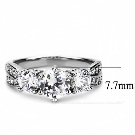 3W1456 - Rhodium Brass Ring with AAA Grade CZ in Clear-1