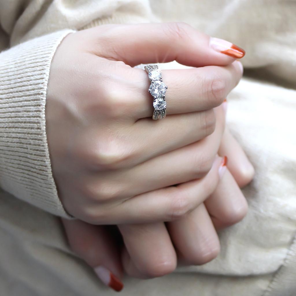 3W1456 - Rhodium Brass Ring with AAA Grade CZ in Clear-4