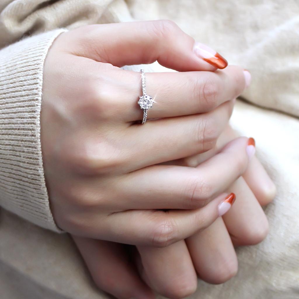 3W1460 - Rhodium Brass Ring with AAA Grade CZ in Clear-4