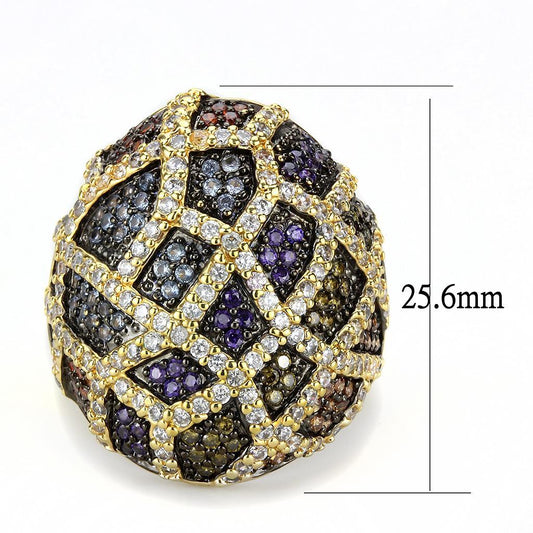 3W1461 - Gold+Ruthenium Brass Ring with AAA Grade CZ in Multi Color-1