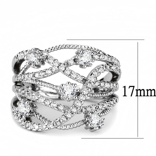 3W1463 - Rhodium Brass Ring with AAA Grade CZ in Clear-1