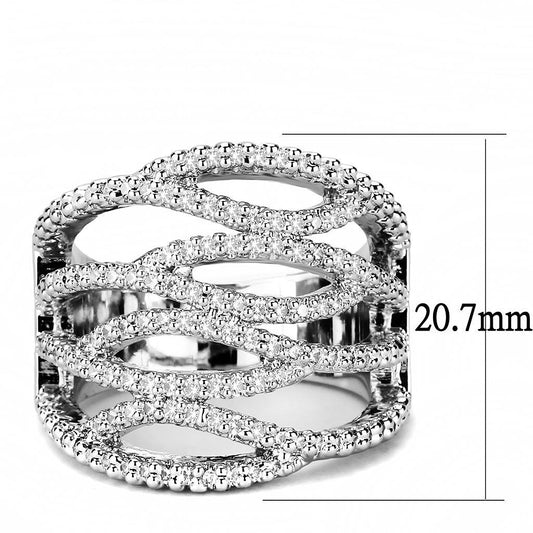 3W1465 - Rhodium Brass Ring with AAA Grade CZ in Clear-1
