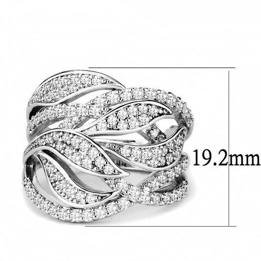 3W1466 - Rhodium Brass Ring with AAA Grade CZ in Clear-1