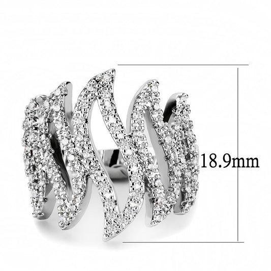 3W1467 - Rhodium Brass Ring with AAA Grade CZ in Clear-1