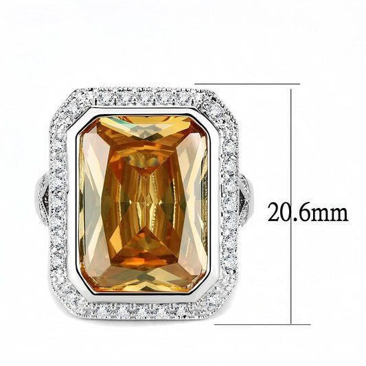 3W1471 - Rhodium Brass Ring with AAA Grade CZ in Champagne-1
