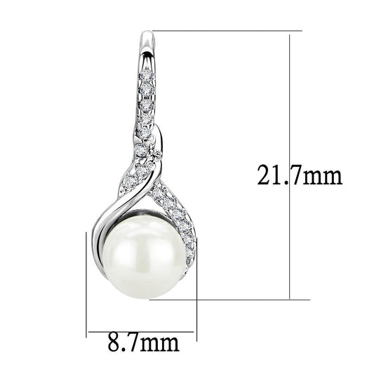 3W1478 - Rhodium Brass Earrings with Synthetic Pearl in White-1