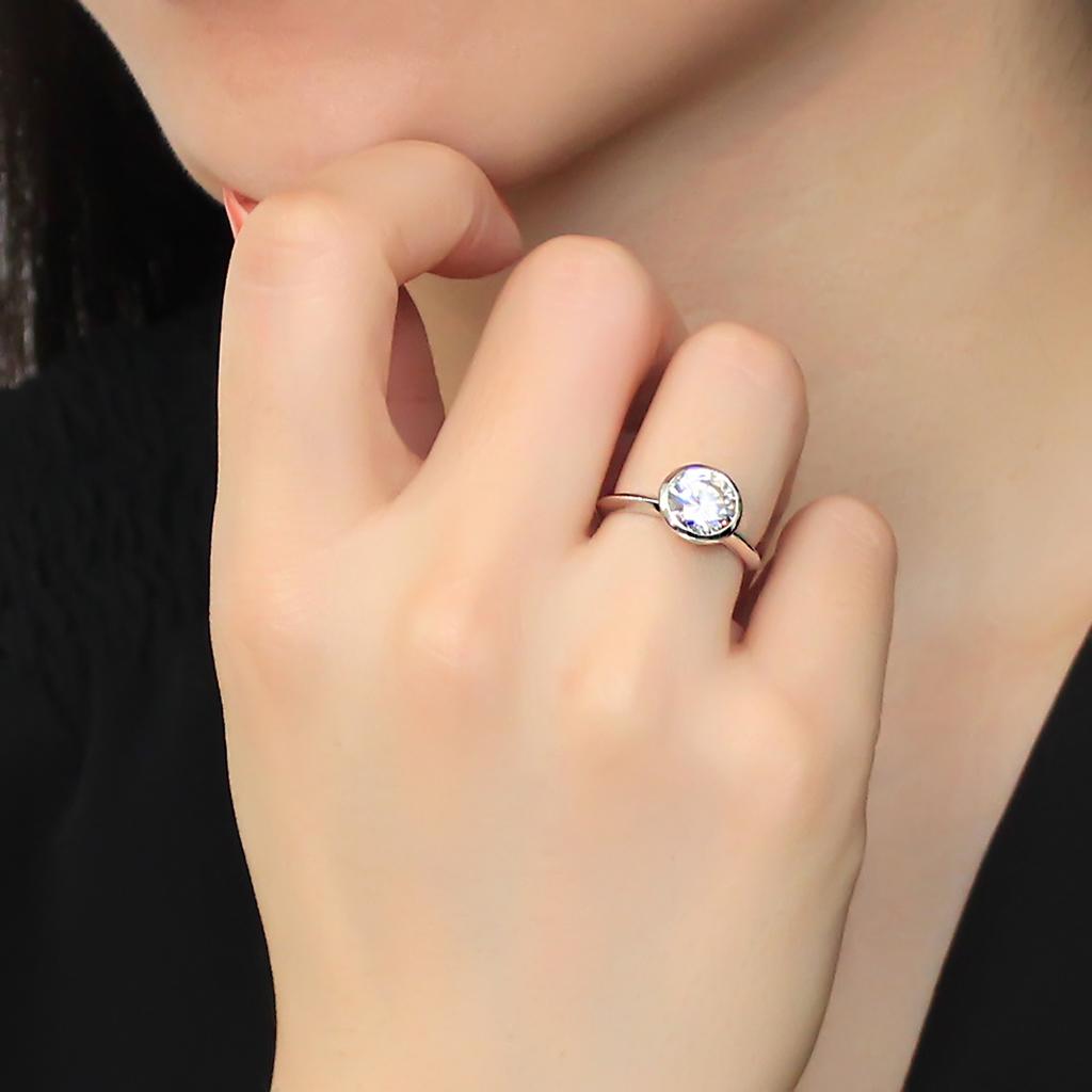 3W1487 - Rhodium Brass Ring with AAA Grade CZ in Clear-4
