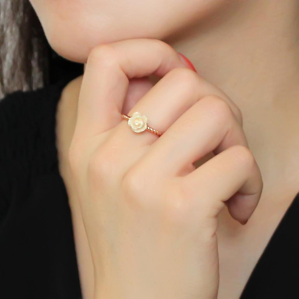 3W1492 - Rose Gold Brass Ring with Synthetic Synthetic Stone in White-4