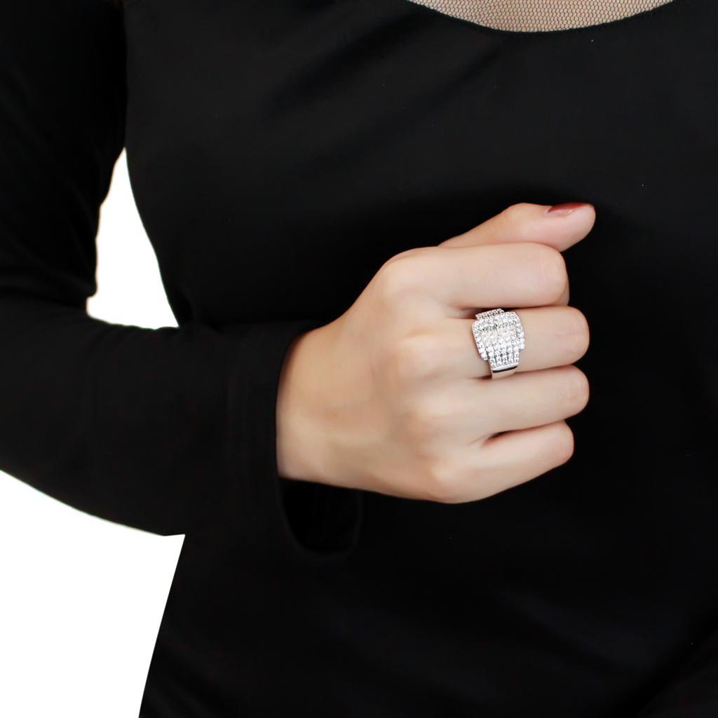 3W1502 - Rhodium Brass Ring with AAA Grade CZ in Clear-4