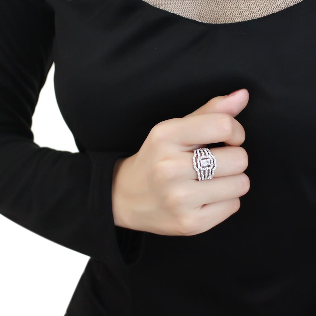 3W1503 - Rhodium Brass Ring with AAA Grade CZ in Clear-4
