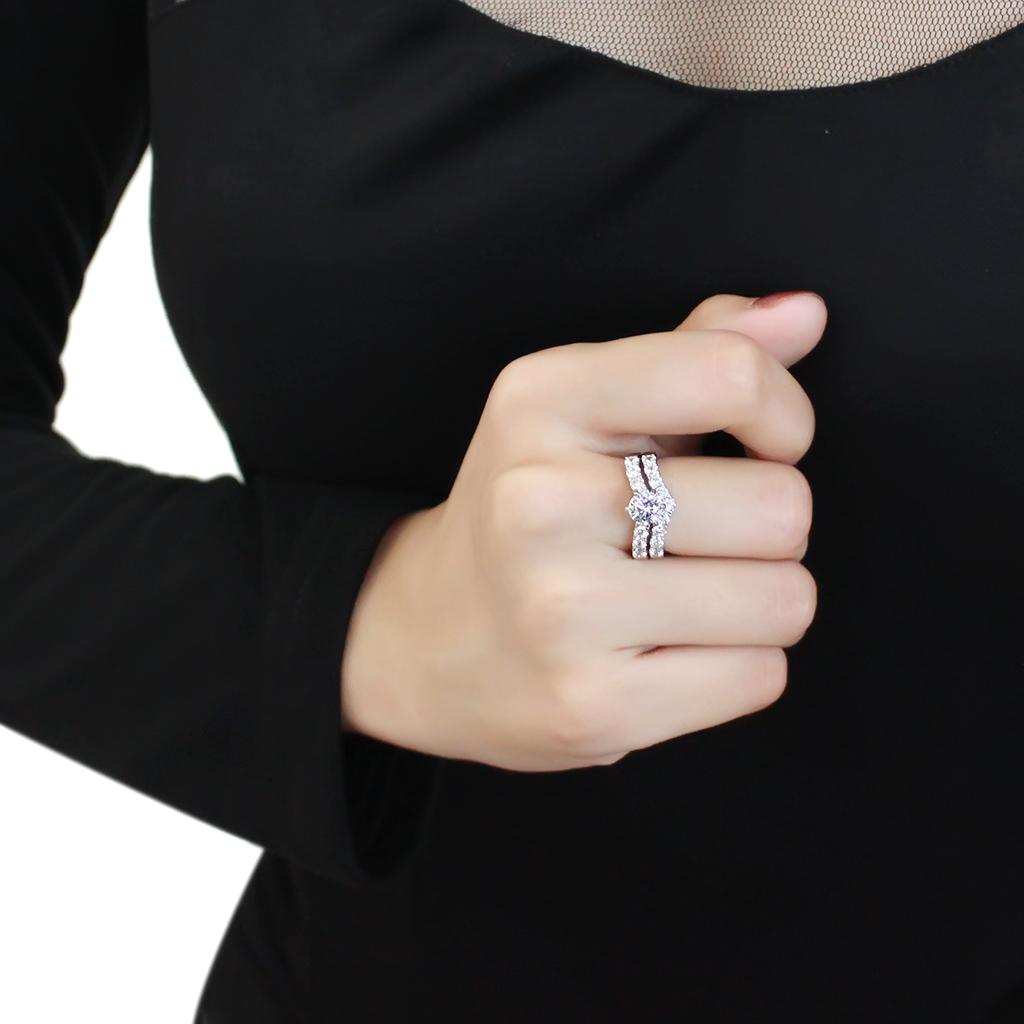 3W1513 - Rhodium Brass Ring with AAA Grade CZ in Clear-4