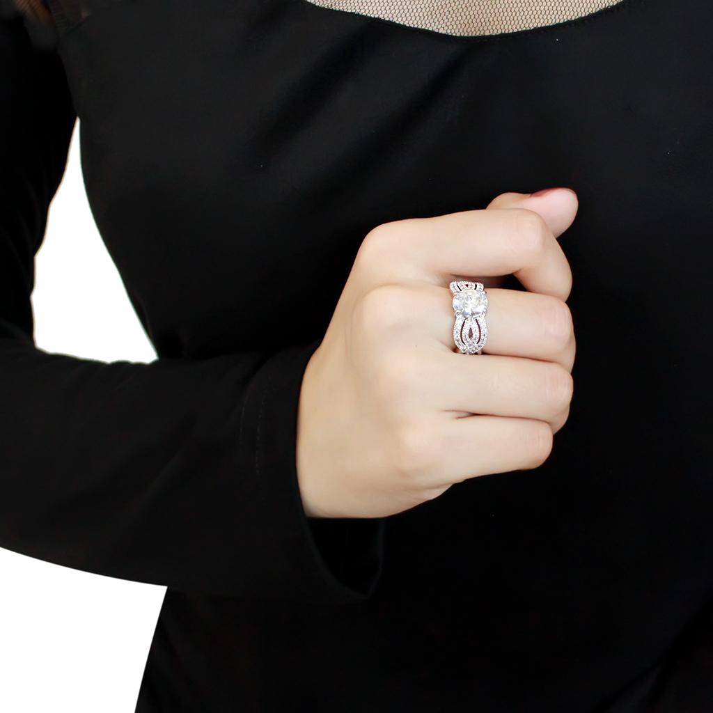 3W1517 - Rhodium Brass Ring with AAA Grade CZ in Clear-4