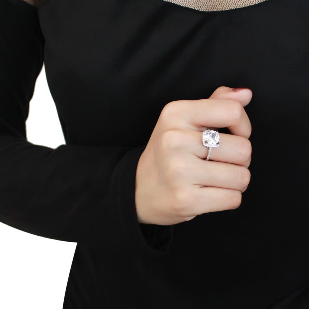 3W1522 - Rhodium Brass Ring with AAA Grade CZ in Clear-4