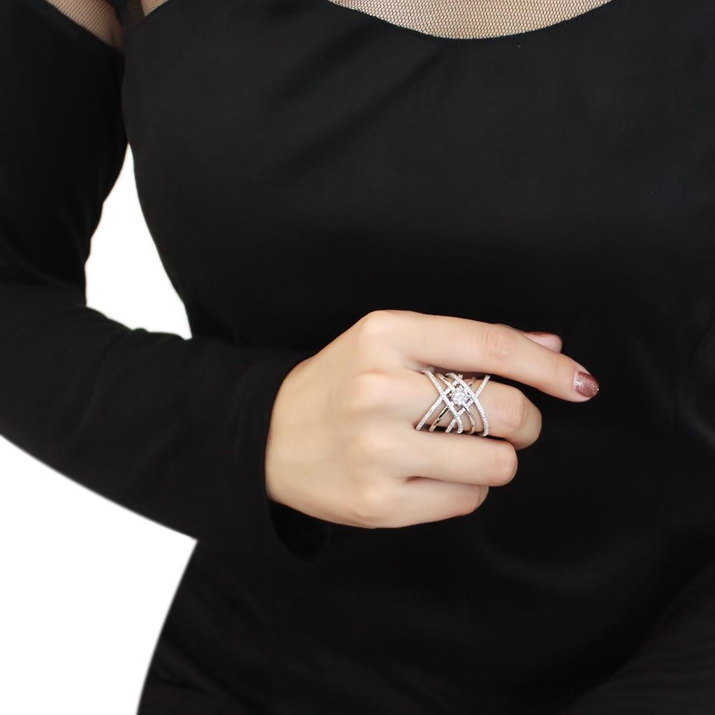 3W1528 - Rhodium Brass Ring with AAA Grade CZ in Clear-4