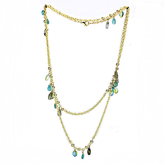 3W1537 - Gold Brass Necklace with Synthetic Jade in Emerald-1