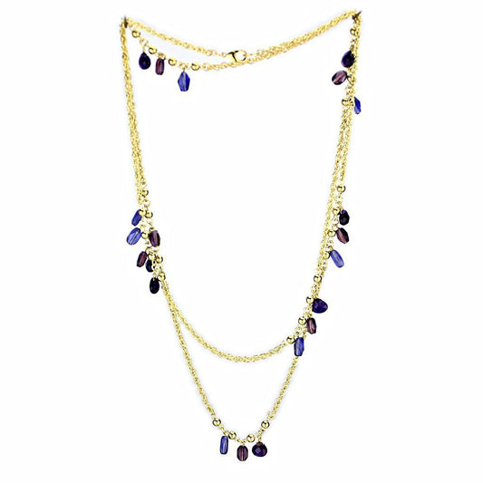 3W1538 - Gold Brass Necklace with Semi-Precious Amethyst Crystal in Amethyst-1