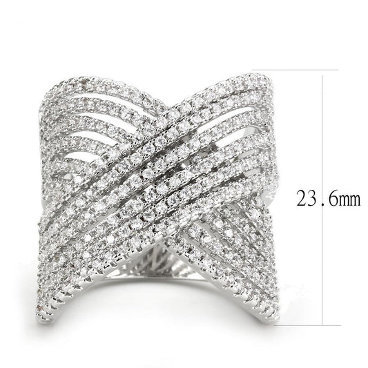 3W1539 - Rhodium Brass Ring with AAA Grade CZ in Clear-1