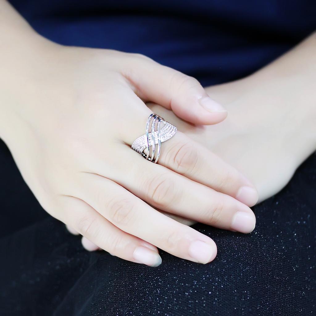 3W1542 - Rhodium Brass Ring with AAA Grade CZ in Clear-4