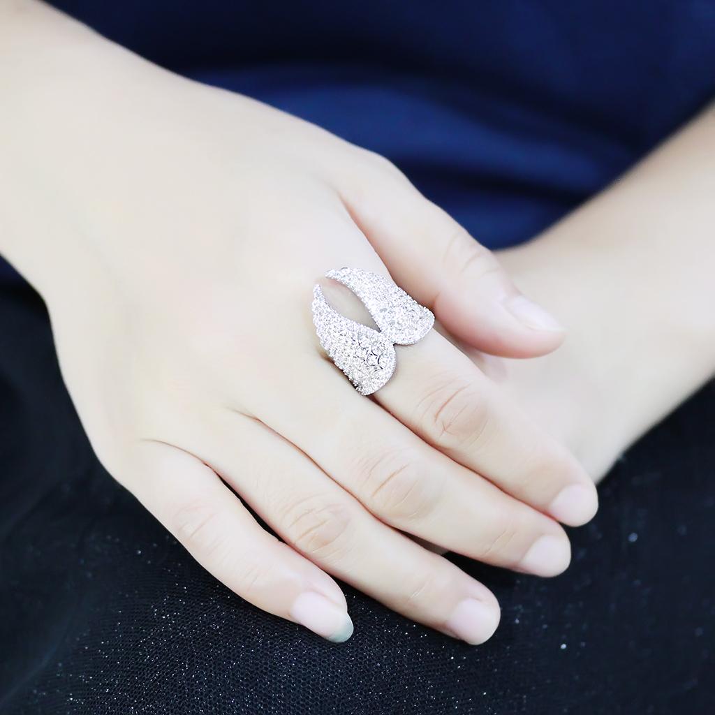 3W1543 - Rhodium Brass Ring with AAA Grade CZ in Clear-4