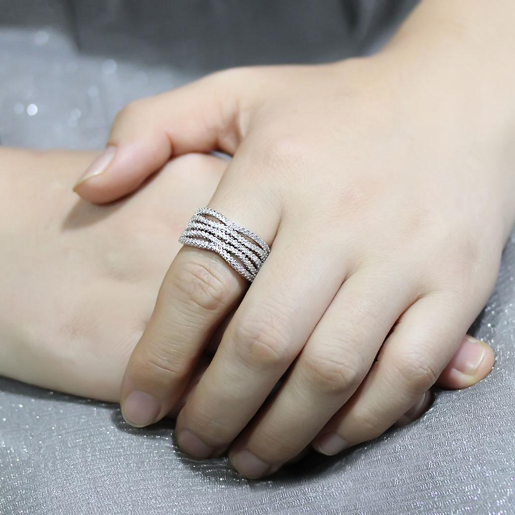 3W1546 - Rhodium Brass Ring with AAA Grade CZ in Clear-4