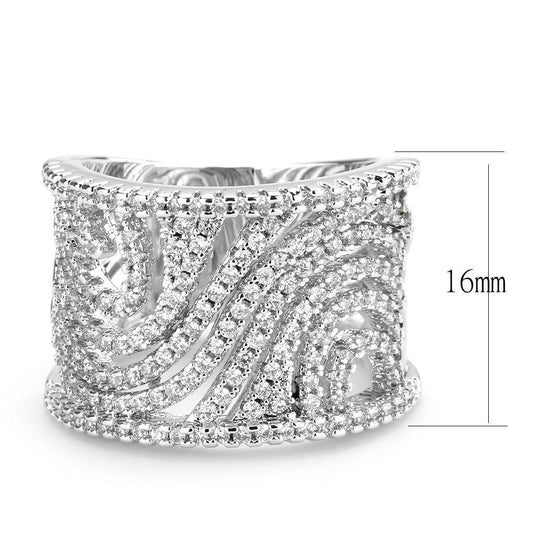 3W1548 - Rhodium Brass Ring with AAA Grade CZ in Clear-1