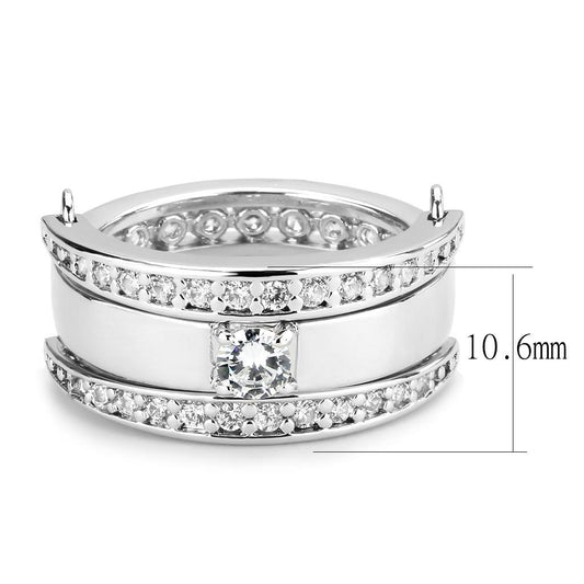 3W1549 - Rhodium Brass Ring with AAA Grade CZ in Clear-1
