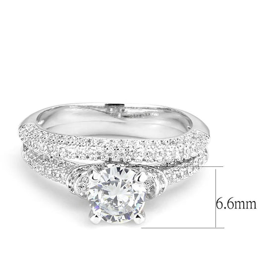 3W1555 - Rhodium Brass Ring with AAA Grade CZ in Clear-1