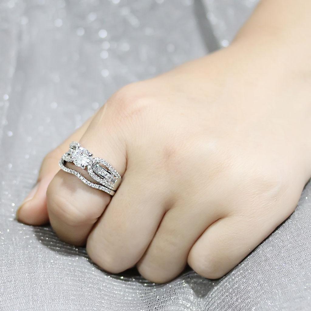 3W1556 - Rhodium Brass Ring with AAA Grade CZ in Clear-4