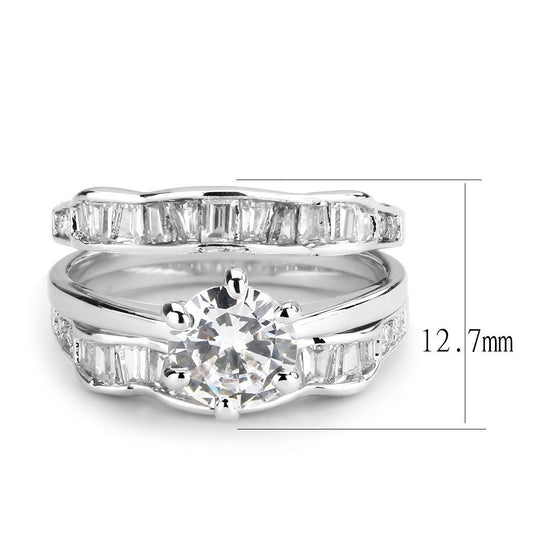 3W1557 - Rhodium Brass Ring with AAA Grade CZ in Clear-1