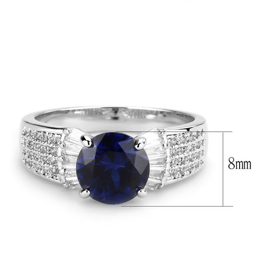 3W1562 - Rhodium Brass Ring with Synthetic Spinel in London Blue-1
