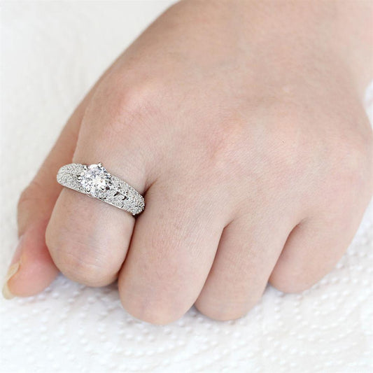 3W1576 - Rhodium Brass Ring with AAA Grade CZ in Clear-1