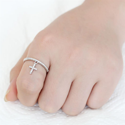 3W1578 - Rhodium Brass Ring with AAA Grade CZ in Clear-1