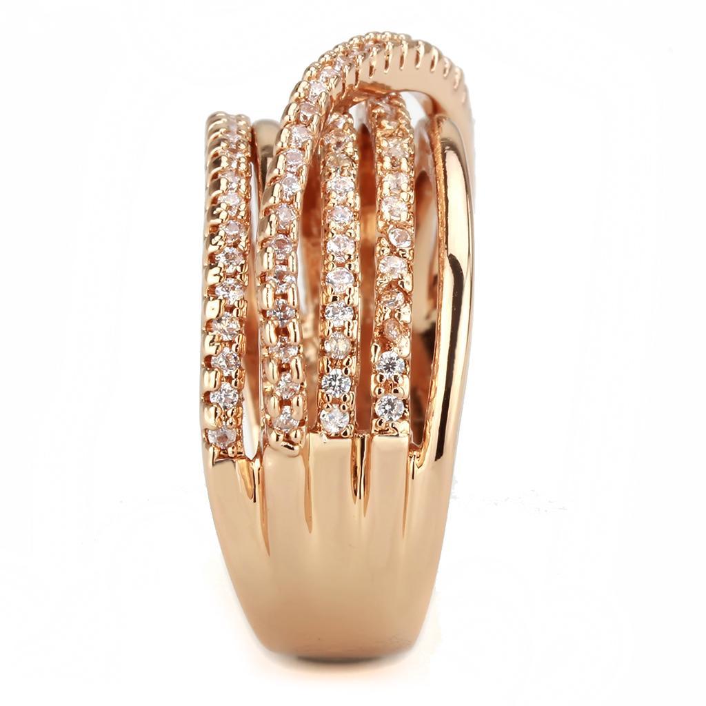 3W1586 - Rose Gold Brass Ring with AAA Grade CZ in Clear-4