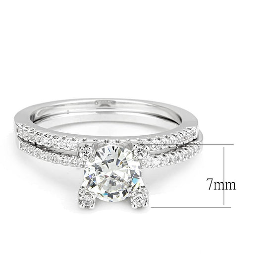 3W1589 - Rhodium Brass Ring with AAA Grade CZ in Clear-1