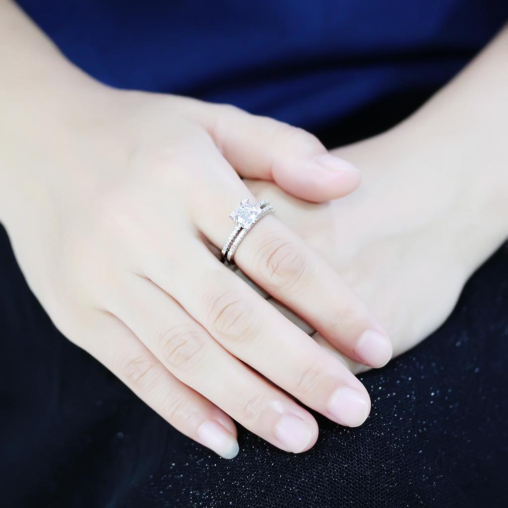 3W1589 - Rhodium Brass Ring with AAA Grade CZ in Clear-4