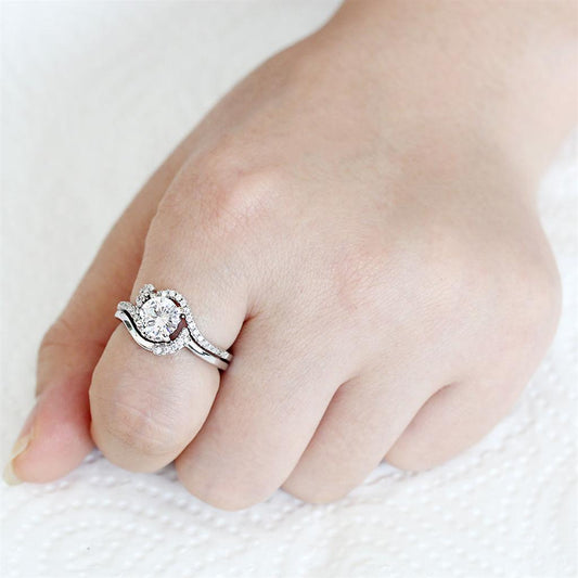 3W1591 - Rhodium Brass Ring with AAA Grade CZ in Clear-1