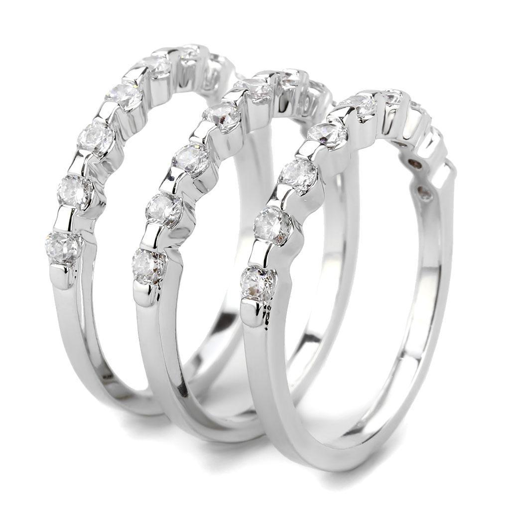 3W1595 - Rhodium Brass Ring with AAA Grade CZ in Clear-4