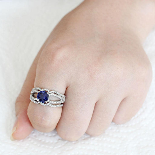 3W1597 - Rhodium Brass Ring with AAA Grade CZ in London Blue-1