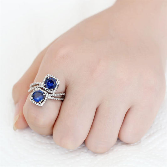 3W1600 - Rhodium Brass Ring with AAA Grade CZ in London Blue-1