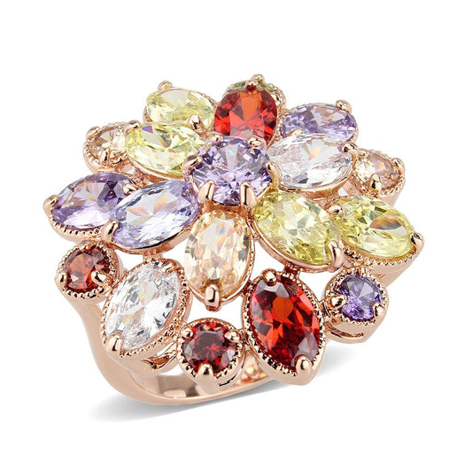 3W1603 - Rose Gold Brass Ring with AAA Grade CZ in MultiColor-0