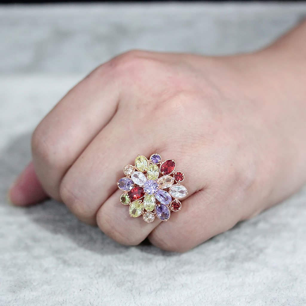3W1603 - Rose Gold Brass Ring with AAA Grade CZ in MultiColor-4
