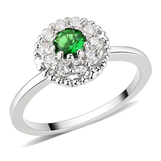 3W1604 - Rhodium Brass Ring with Synthetic in Emerald-0
