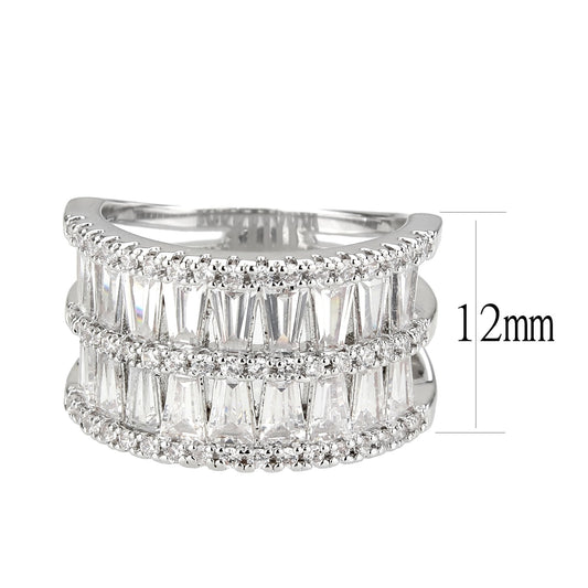 3W1606 - Rhodium Brass Ring with AAA Grade CZ in Clear-1