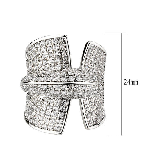 3W1611 - Rhodium Brass Ring with AAA Grade CZ in Clear-1