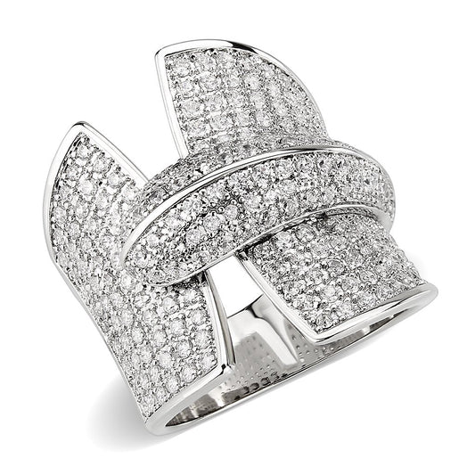 3W1611 - Rhodium Brass Ring with AAA Grade CZ in Clear-0