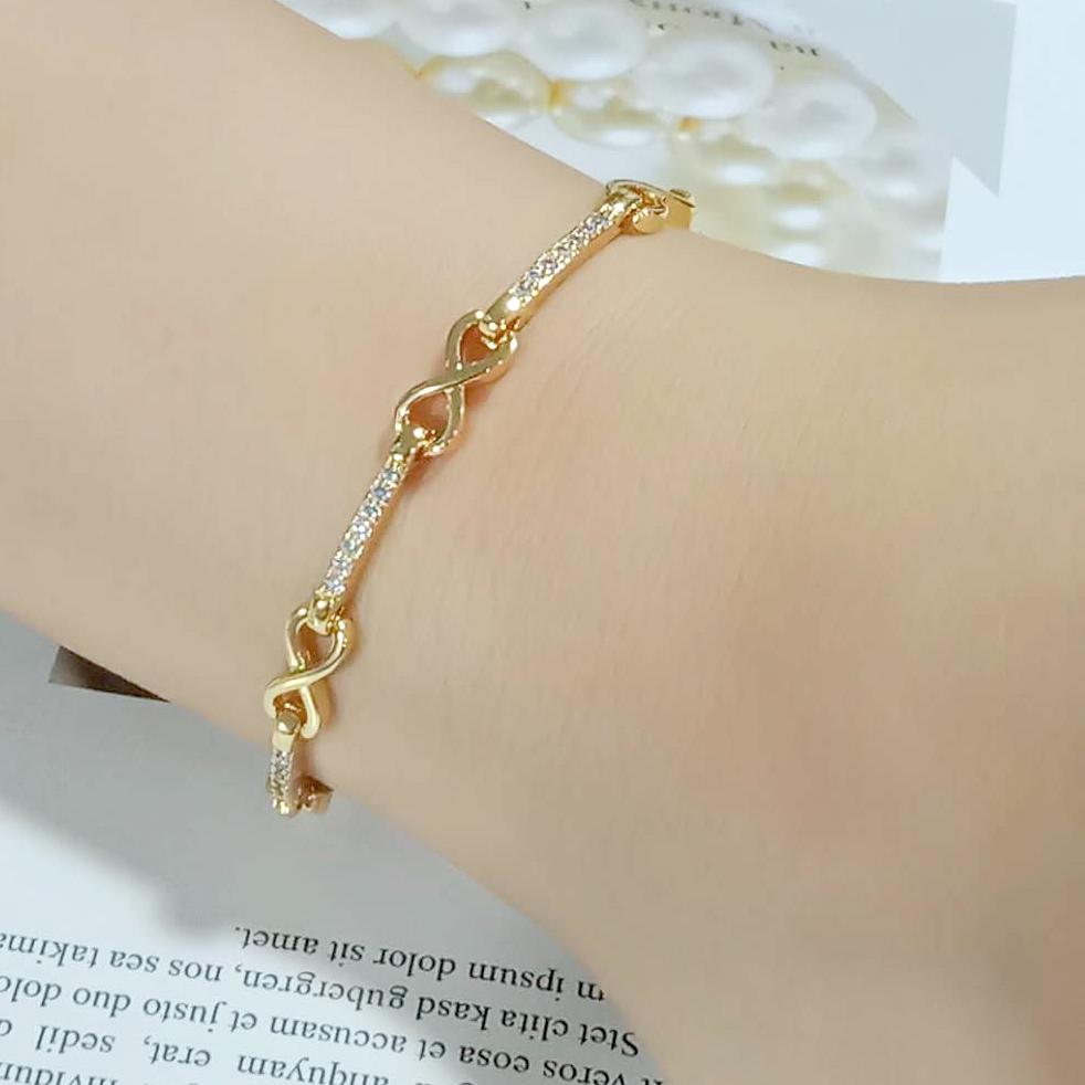 3W1629 - Flash Gold Brass Bracelet with AAA Grade CZ in Clear-4