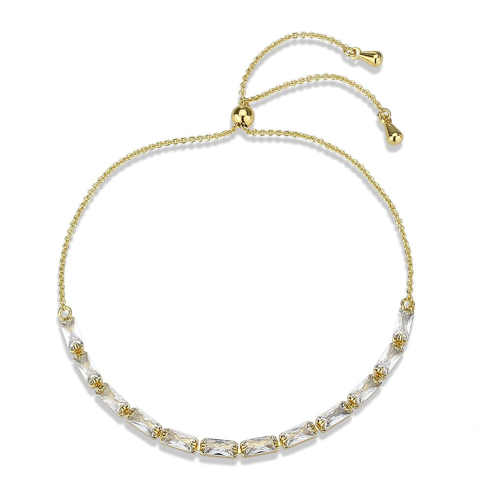 3W1662 - Gold Brass Bracelet with AAA Grade CZ in Clear-3