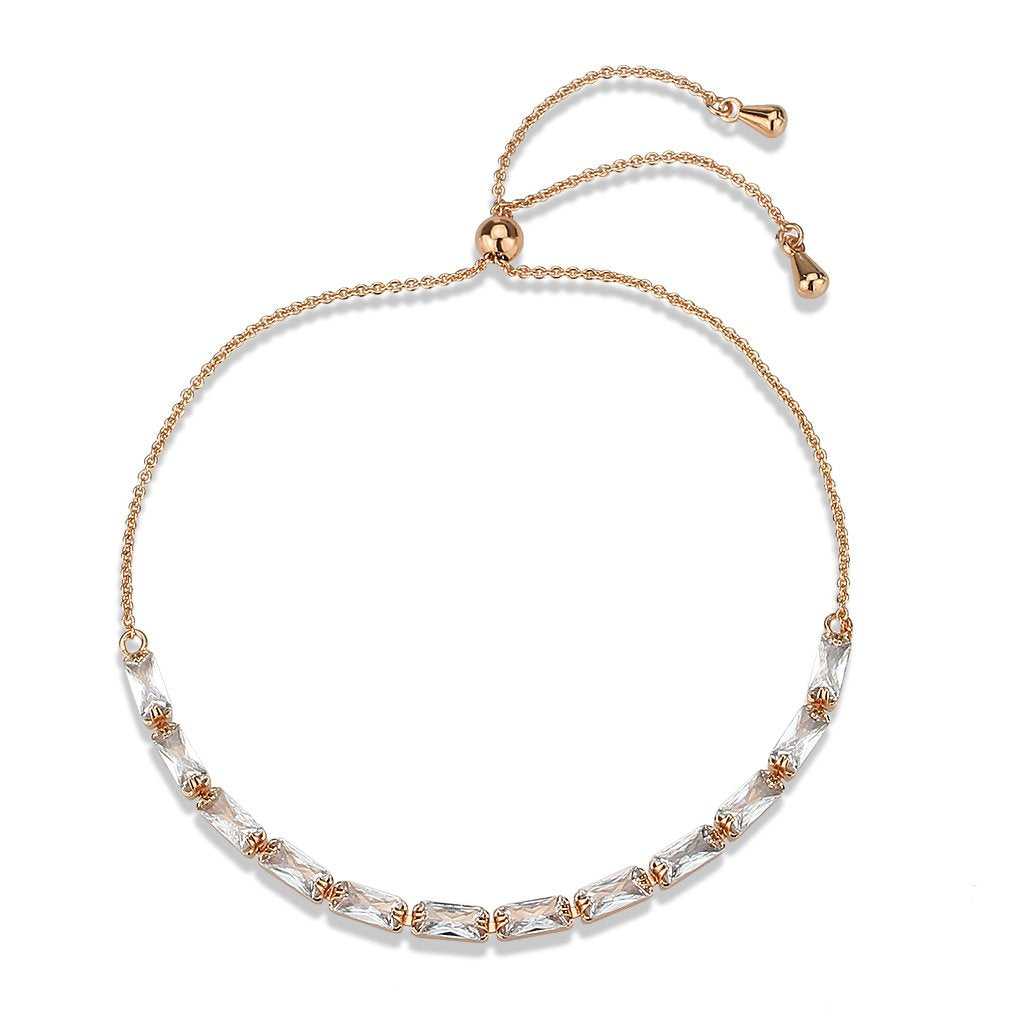 3W1663 - Rose Gold Brass Bracelet with AAA Grade CZ in Clear-3