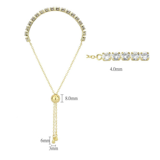 3W1665 - Gold Brass Bracelet with AAA Grade CZ in Clear-1